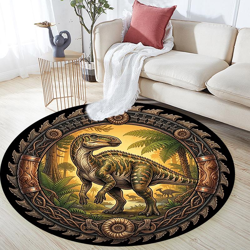 Prehistoric Dinosaur Scene Round Area Rug Under Office Chairs Bedroom Living Room Home Decor