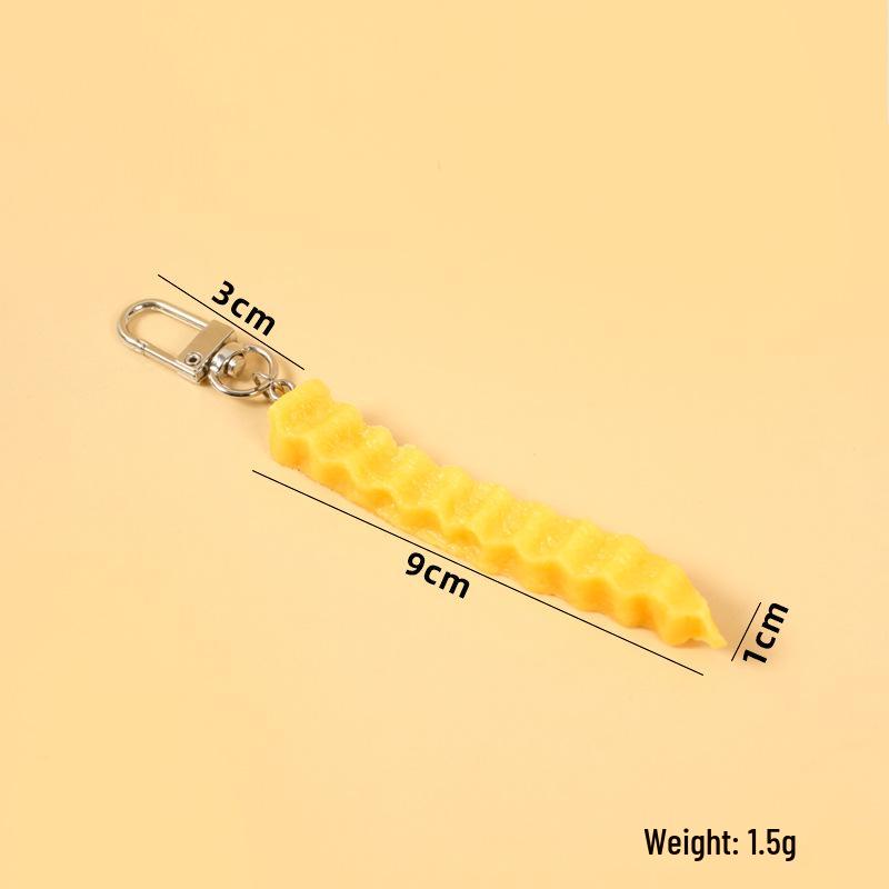 Creative Wavy French Fries Keychain with Wolf Tooth Potato Pendant