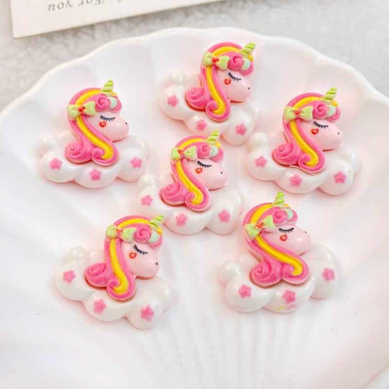 10Pcs New Cute Cartoon Rainbow Unicorn Series Flat Back Ornament Jewelry Bows Accessories