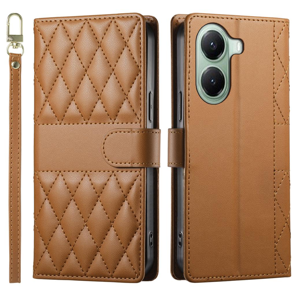 For Xiaomi Poco X7 Pro 5G/Redmi Turbo 4 5G Case Rhombus Stitching Wallet Stand Leather Phone Cover with Long/Short Strap