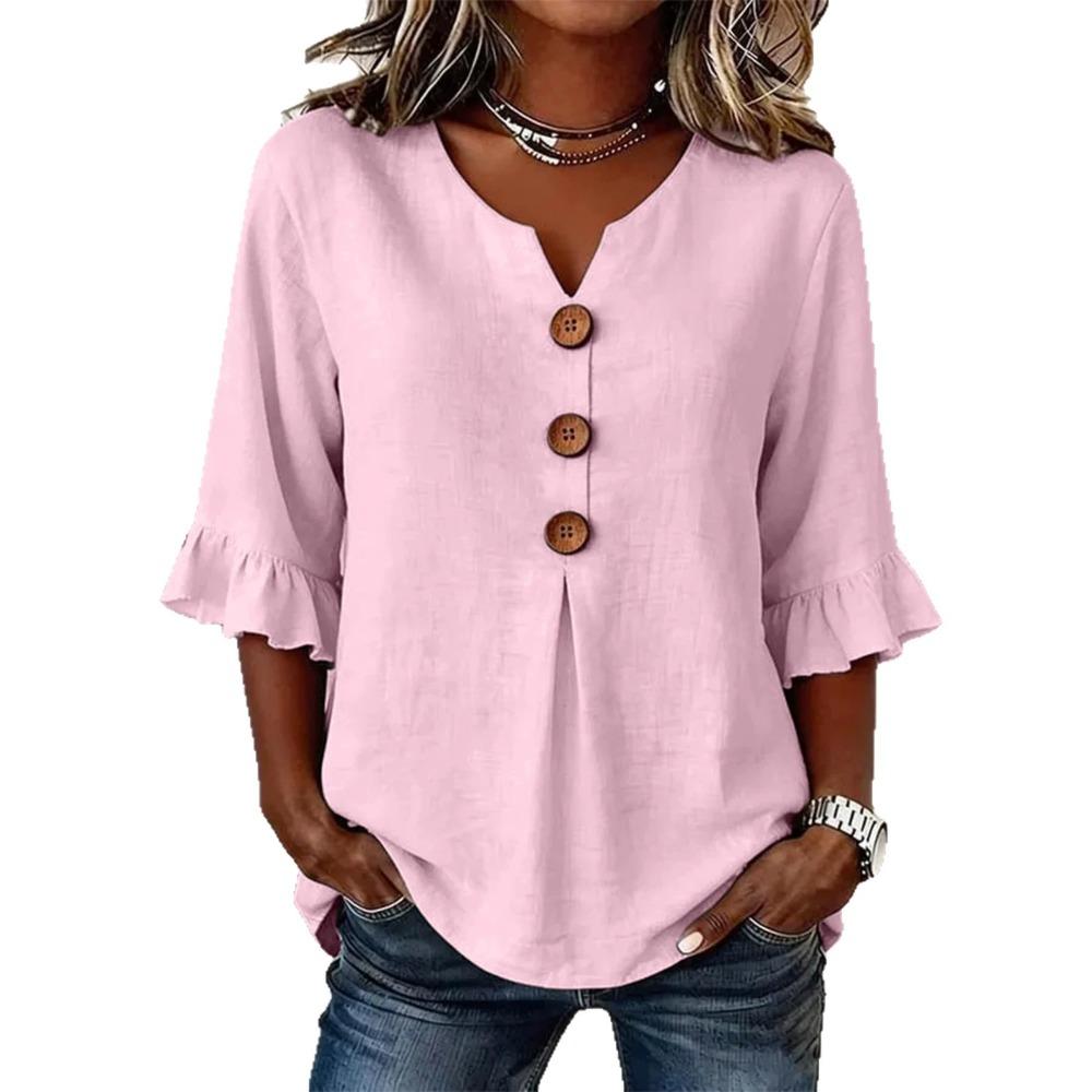 Women V Neck Button Blouse, Spring Summer Casual Top