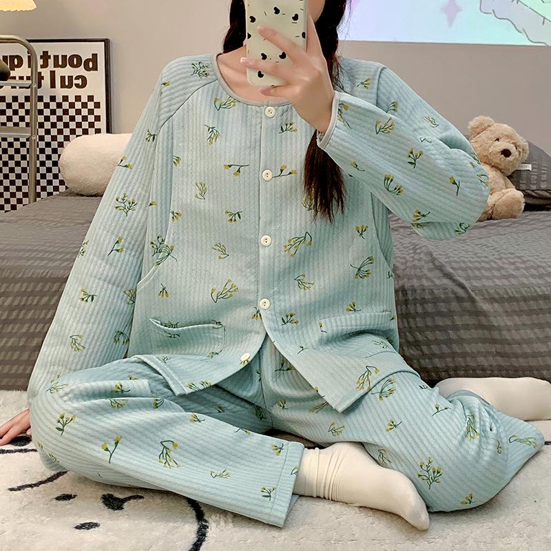 

Утепленная домашняя одежда для беременных: Осенне-зимняя пижама для кормящих из хлопка для беременных L (100-120 jin)