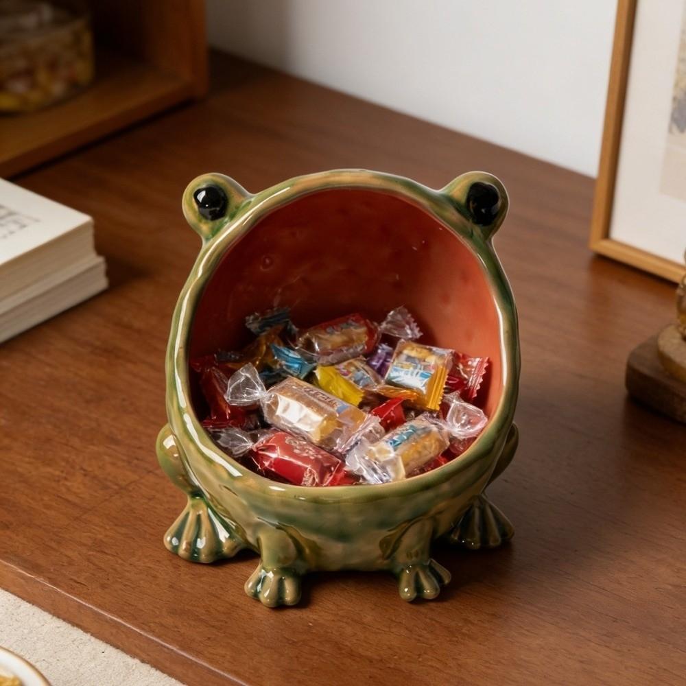 Modern Artistic Frog Figurine Candy Jar Funny Frog Key Bowl Frog Shape Storage Box Entrance