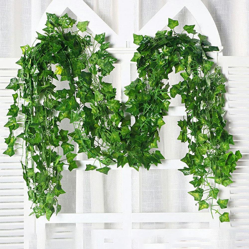 12Pcs 2.1m Simulation Leaves Rattan Plastic Green Vine Artificial Plant Wall Decoration A