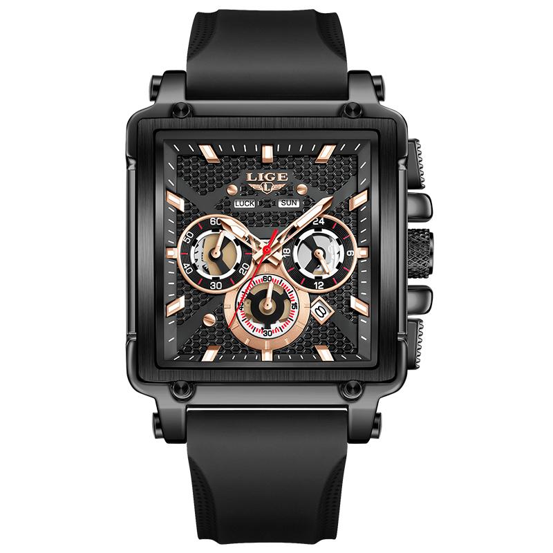 LIGE Marque Top Luxe Montres Homme Bracelet Silicone Montre Étanche Sport Militaire Montre Homme Chronographe Quartz Montre-bracelet Reloj