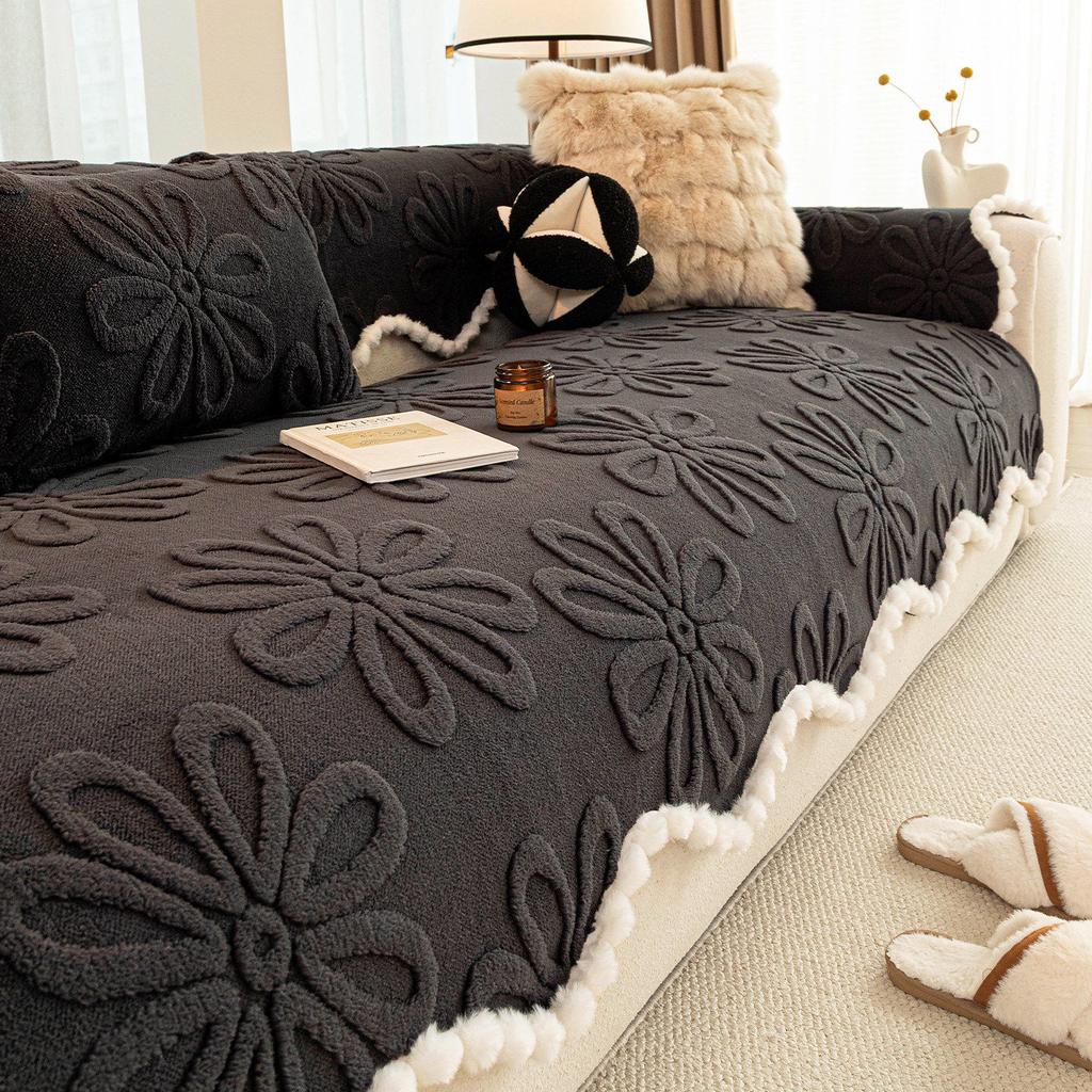 Solid Color Simple Sofa Cover Winter New High-End Plush Heat-Retaining Warm Irregular Cushion Fixed Non-Slip Durable Sofa Cover