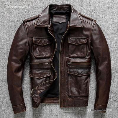 Męska skórzana kurtka z klapami w stylu retro, slim-fit, na jesień/zimę 2025
