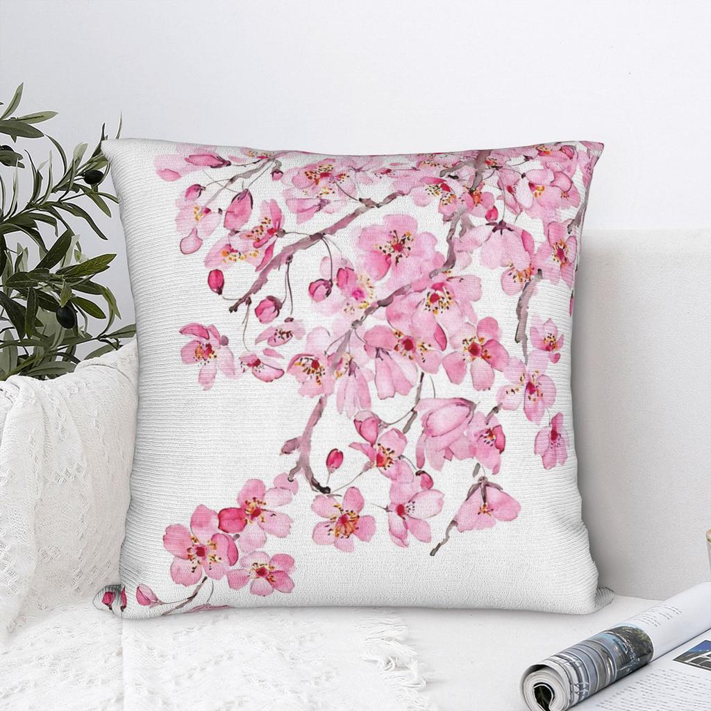 Pillow Cover Pink Cherry Blossom Watercolor Morden Pillow Case For Office Car Home Decor Pillowcases