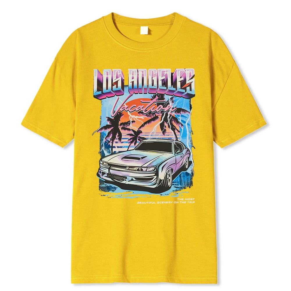 Los Angeles Vacation printing Men Tshirt Oversized Loose Clothes Street Cotton T Shirts Fashion T-Shirts Casual Brand Tshirt