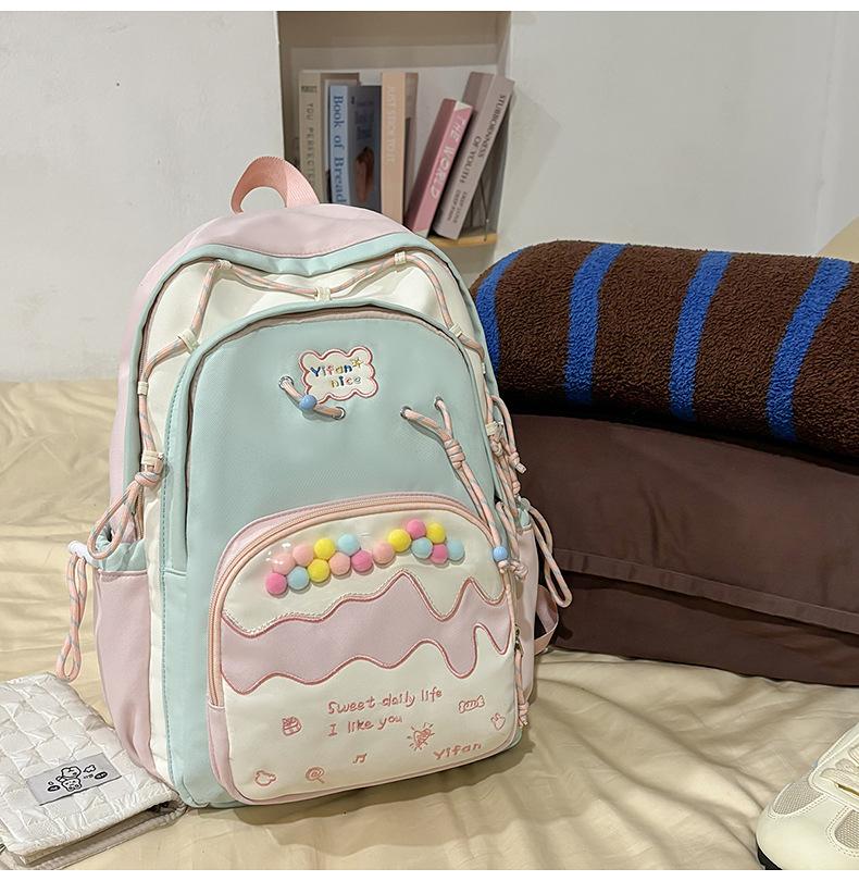 Schoolbag high-end college style junior high school student schoolbag female cream pain bag backpack fresh and cute large capacity backpack