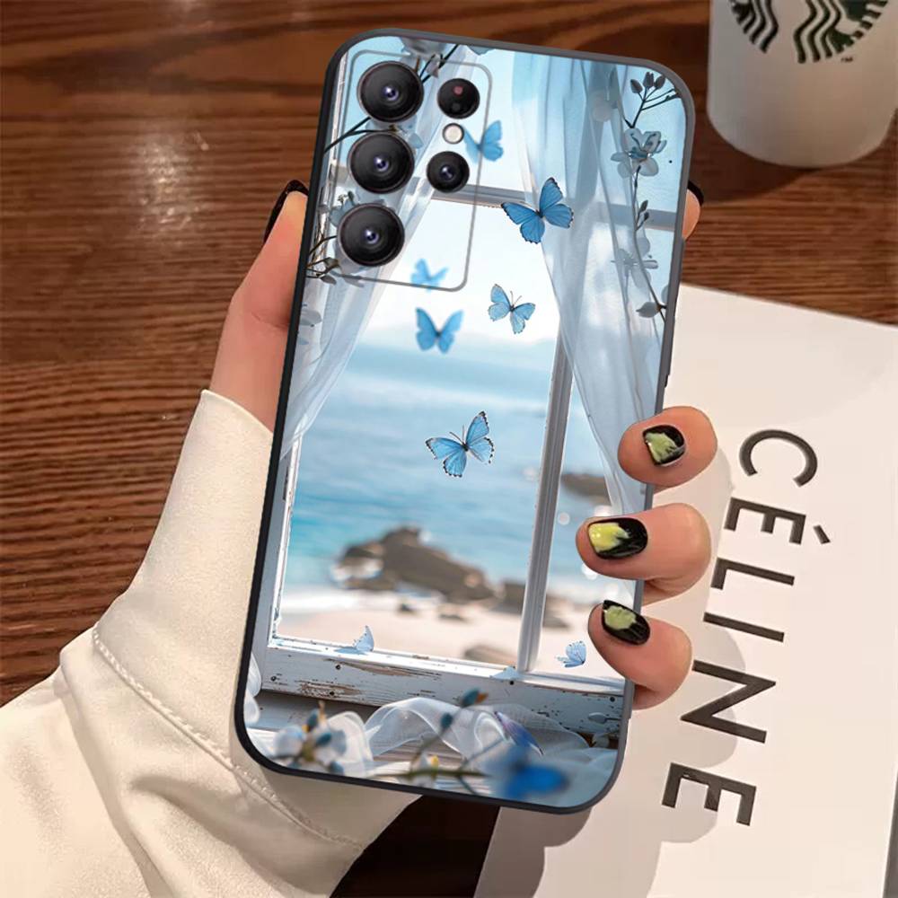 Blue Butterfly Ocean Waves Case For Samsung Galaxy Case S25 S23 S22 S21 S30 S20 S10 Ultra Plus FE TPU Soft Cover