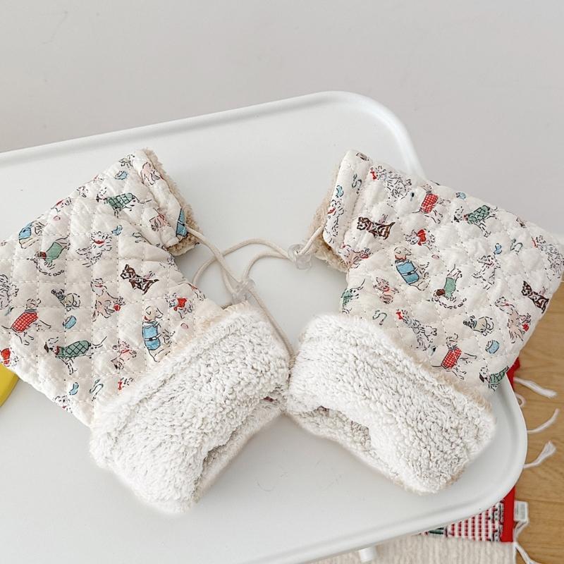 Winter Outdoor Sports Mittens for Children Cute Cartoon Printed Stroller Hand Warmers Soft Plush Lining Warm Gloves