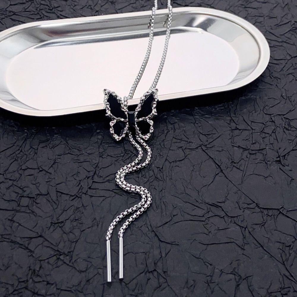 Silver Black Butterfly Necklace Classic Butterfly Clavicle Chain Butterfly Chain Choker  Lady/Girls