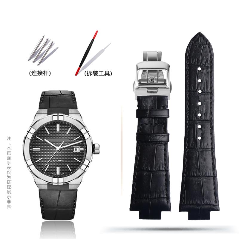 For MAURICE LACROIX AIKON Cowhide Men's Strap AI1018 Stainless Steel Metal Head Grain Crocodile Leather Bracelet 13MM Watch band