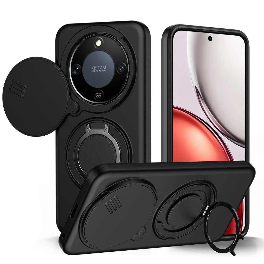 Sliding Camera Lens Protection Armor Case For Honor X9a X9b X9c X9d Magic 5 6 7 8 Lite X50 X60 Pro X70 5G Metal Ring Stand Cover