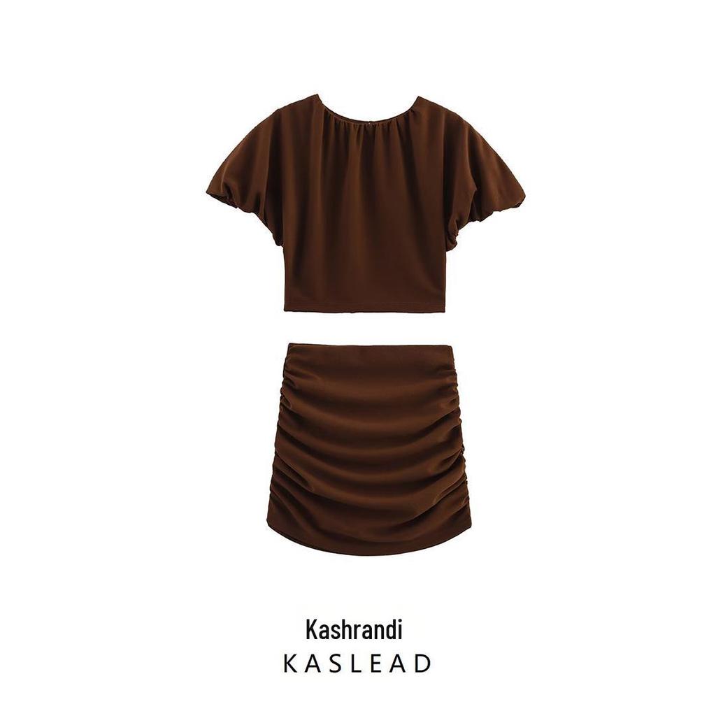 2025 Frühling Damen Europäischer & Amerikanischer Stil Ballon-Silhouette Kurzes Top & Midi-Rock