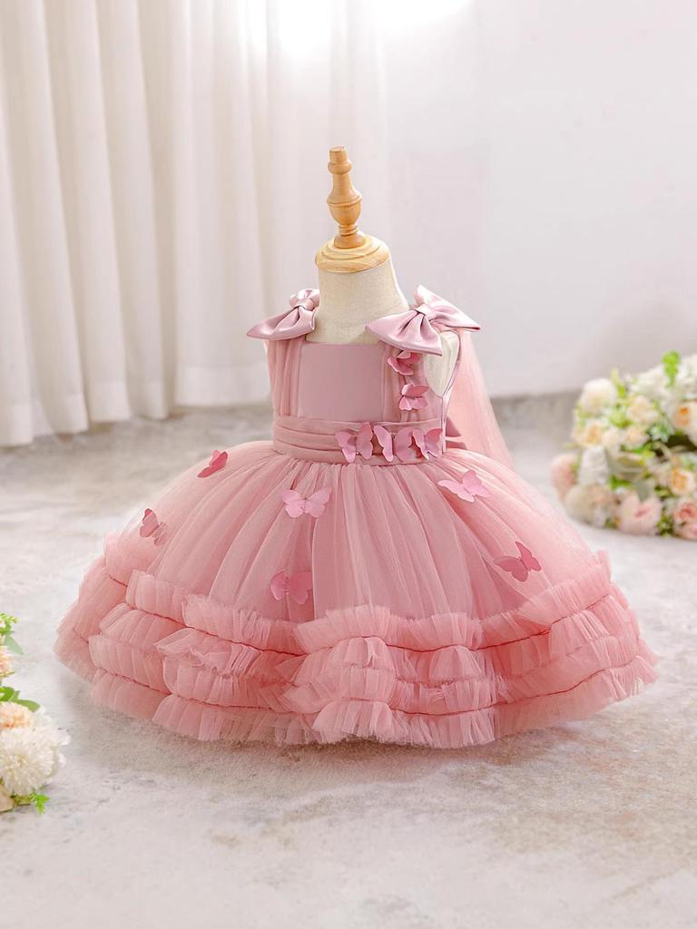 Tüllkleid mit Schmetterlingsapplikation für Mädchen zur ersten Geburtstagsfeier oder Taufe