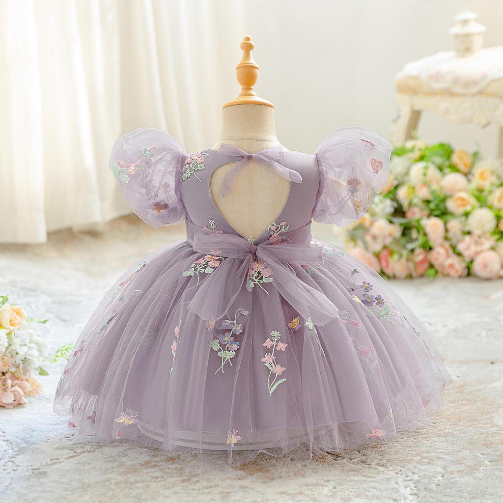 Girls Puff Sleeve Fairy Flower Princess Dress - Wedding & Formal Performance Wear