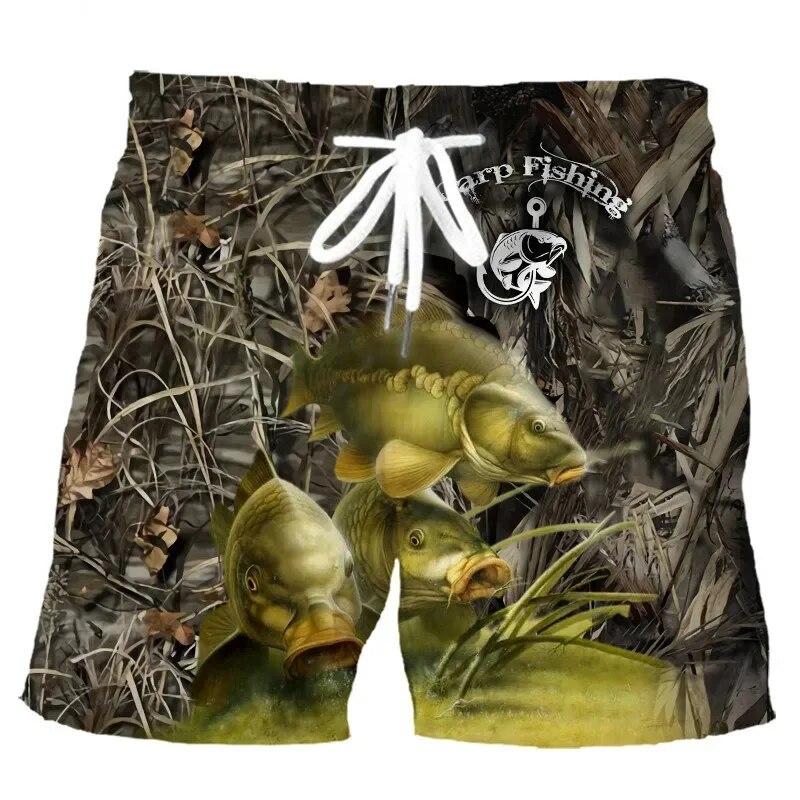 Men's Fishing Shorts Summer 3d Fish Printed Beach Fashion Casual Mens Shorts Men's Comfortable and Breathable Drawstring Shorts