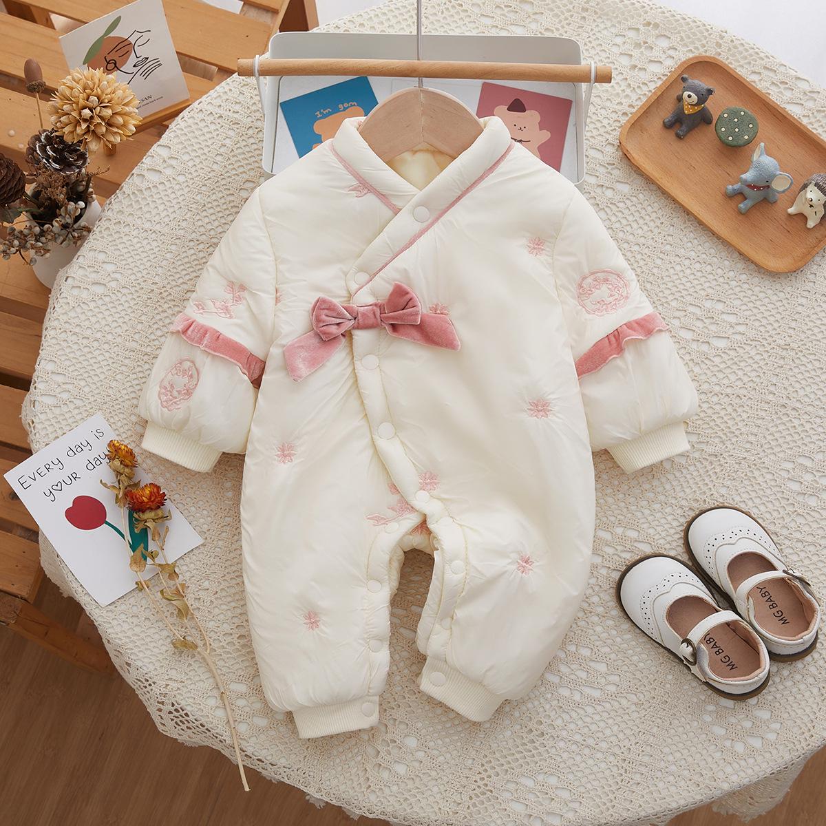 

Стеганый зимний комбинезон для малышей на бархатной подкладке с косой застежкой на пуговицы 80 cm розовый