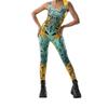 Unisex Cyber Punk Tattoo Patterned Blue Tights Women Backless 3D Digital Bird Printing Halloween Party Role Play Outfit Costume Jumpsuit