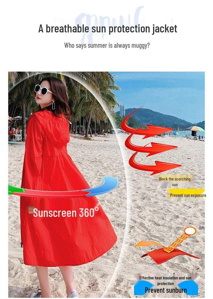 Damen Mittellange Anti-UV Sommerjacke - 2023 Atmungsaktiv Koreanischer Stil, Locker, Elegant und Dünnes Design