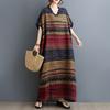 Plus Size Cotton Linen Maxi Dress for Women Loose V-Neck Short Sleeve Long