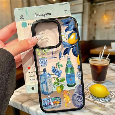 Luxusní pouzdro na telefon s motivem mořské krajiny, vína a citronu pro IPhone 16 15 14 13 12 11 Pro Max 17 AIR X XR XS 8 Plus, roztomilé průhledné tvrdé PC kryt