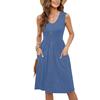 Women's Fashion Casual Solid Color Sleeveless V-Neck Buttoned Dress With Pockets