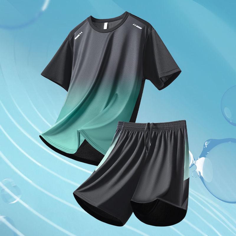 Men's Quick-Dry Ice Silk Sports T-Shirt & Shorts Set - Summer Running, Fitness, Basketball, Badminton Uniform