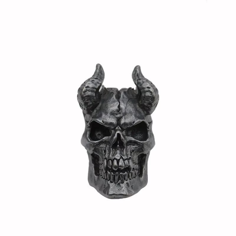 Brass Horned Skull Head Knife Bead Punk Edc Outdoor Diy Paracord Woven Lanyard Pendant Retro Umbrella Rope Bracelets Accessories