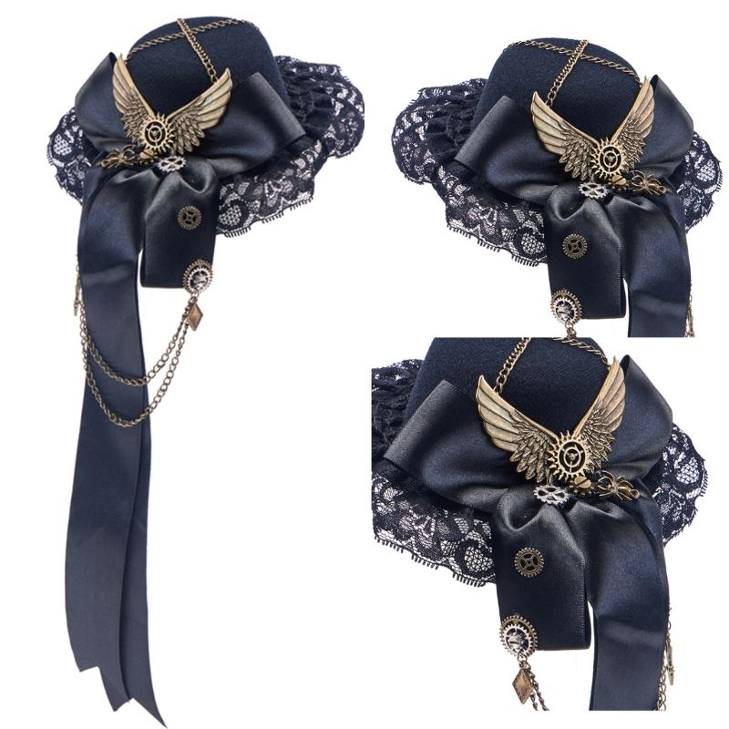 Zylinder mit Zahnrad für Erwachsene Punk-Stil Hut mit Schleife Cosplay Kostüm Haarspange Halloween Party Haarschmuck