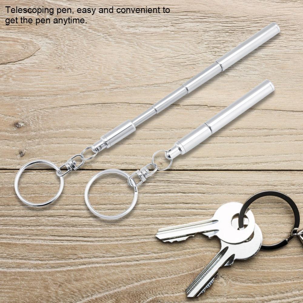Stainless Steel Telescopic Pen 2 In 1 Multifunctional with Key Ring Keychain Pen Extendable Lightweight Retractable Ballpoint
