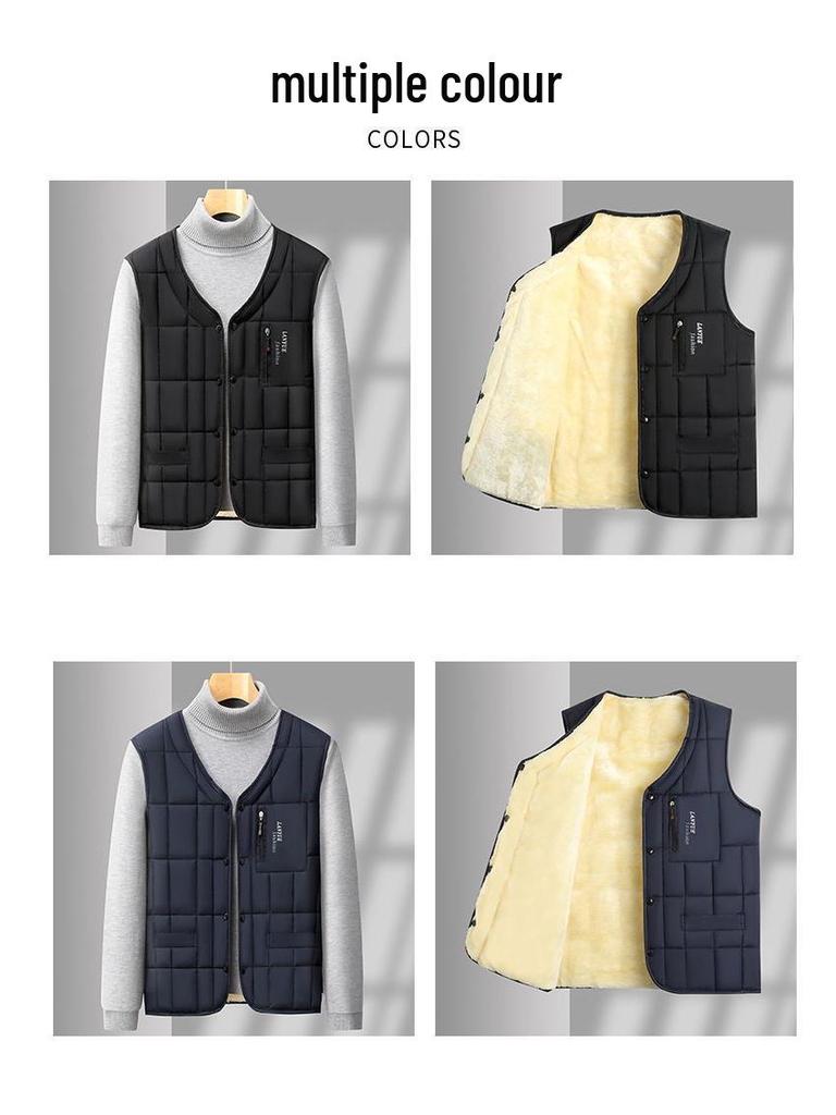 Men's Woodpecker Autumn/Winter Sleeveless Jacket - Middle-aged Dad's Thick, High-grade Cotton Vest.