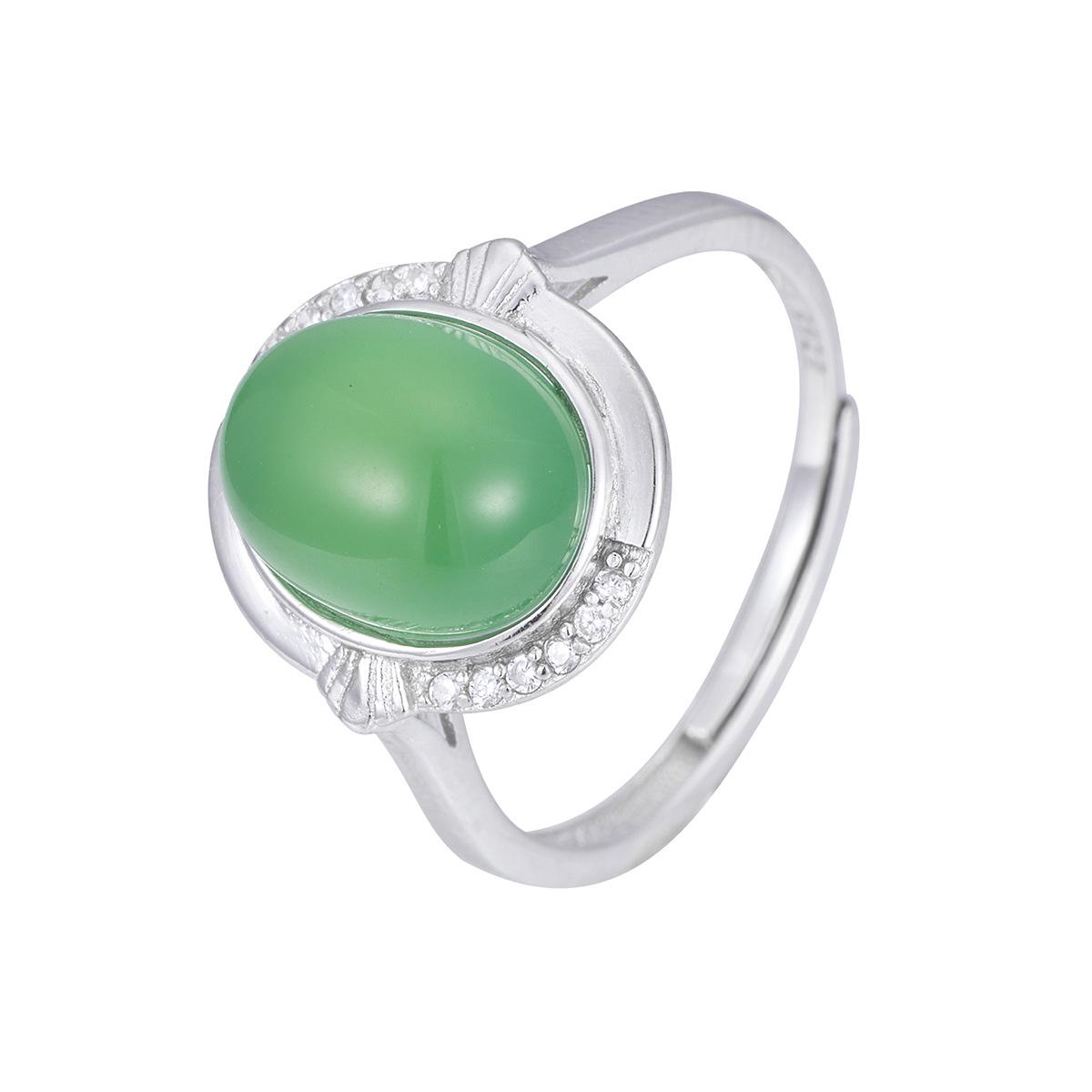 

Кольцо из стерлингового серебра 925 пробы, женское, в форме яйца, натуральный халцедон, серебряный держатель для кольца, зеленый камень, циркон, украшение для руки opening adjustable