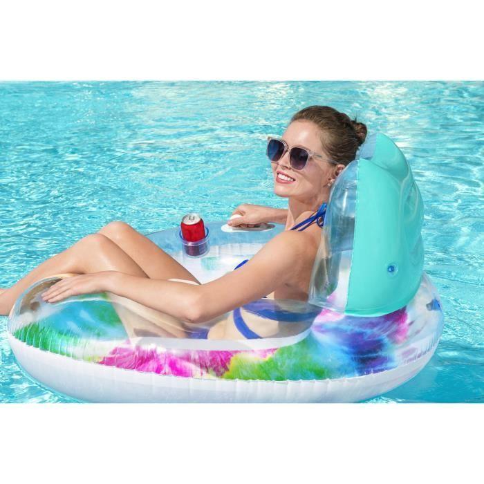 Inflatable Ring - Bestway - Multicolor - Diameter 117 Cm - with Headrest, Handles and Cup Holder