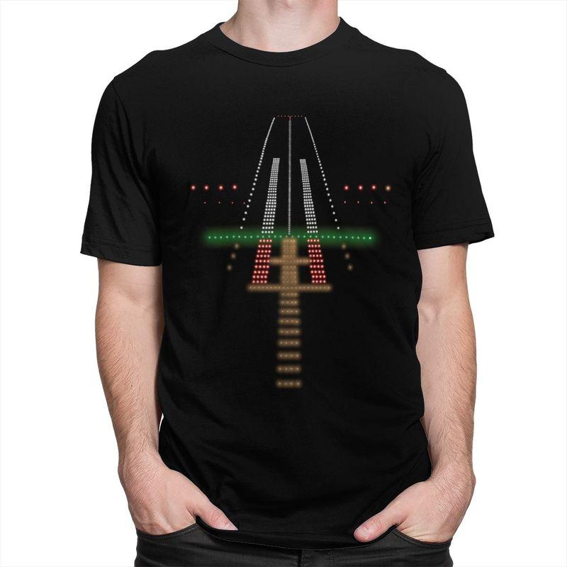 Airport Runway Lights At Night Tshirts for Men Short Sleeve T Shirt Air Traffic Controller Tshirt Slim Fit 100 Cotton Tees