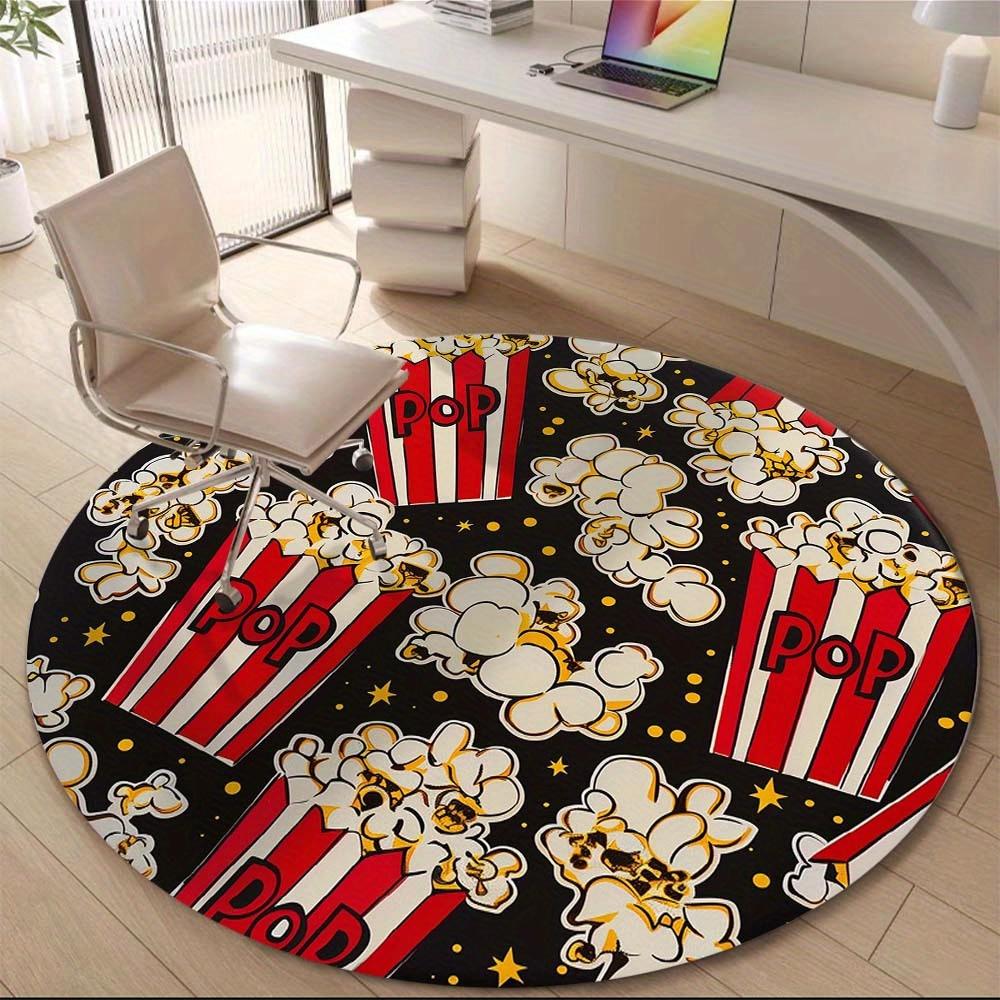 Popcorn Bucket Movie Night Entertainment Round Rug Cinema Snack Pattern Flannel Carpet For Home Theater Gaming RoomFunPopCulture