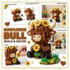 Building Block Toy Highland Cow Figurine Holding Sunflower Decorative Model Kit for Creative Assembly and Display Collectible