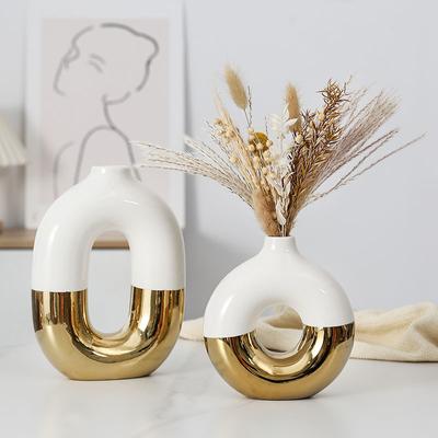 Nordic Electroplated Ceramic Vase Advanced Feeling Creative Flower Arrangement Ceramic Handicraft Ornaments Art Decorative Vase
