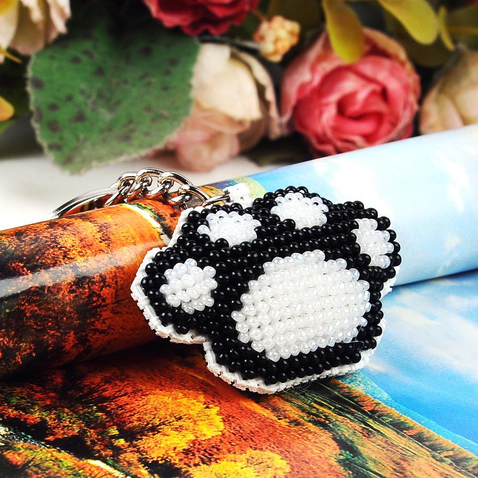 Double-Sided Heart Keychain: Beaded Embroidery Cross-Stitch Pendant for Peace and Blessing