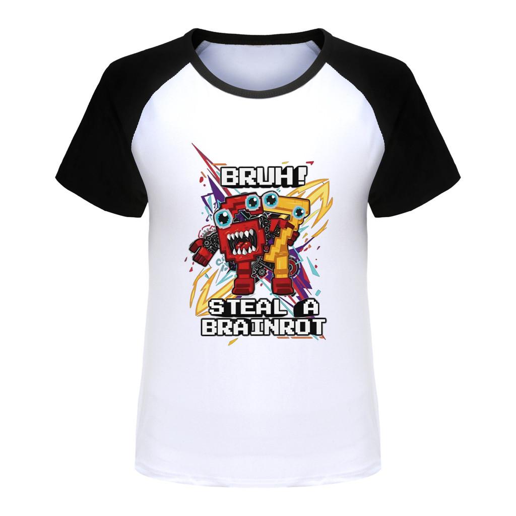 5227 Kids Boys Girls Steal a Brainrot 67 Six Seven Print Raglan Short Sleeves T-Shirt