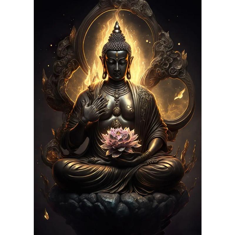 Lotus Meditation Buddha Statue Sculpture Art Poster Aesthetics Zen Religion Canvas Painting Edition Living Room Wall Home Decor