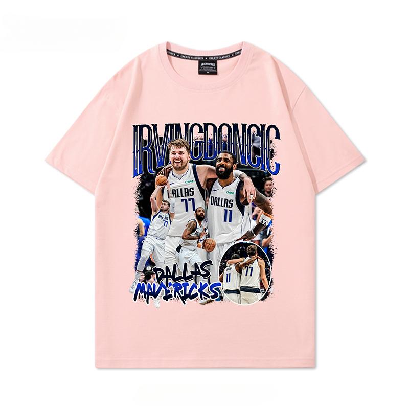 Basketball Mavericks Irving Doncic Printed Pure Cotton T-Shirt Short Sleeve Men's American Retro Basketball Casual Trend Summer