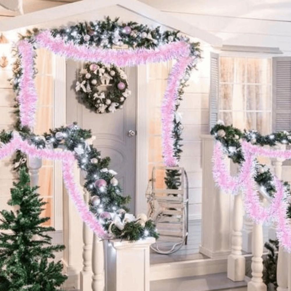 Pink Pink Tinsel Garland Shiny Christmas Party Props Christmas Snowflake Pendant Christmas Decor