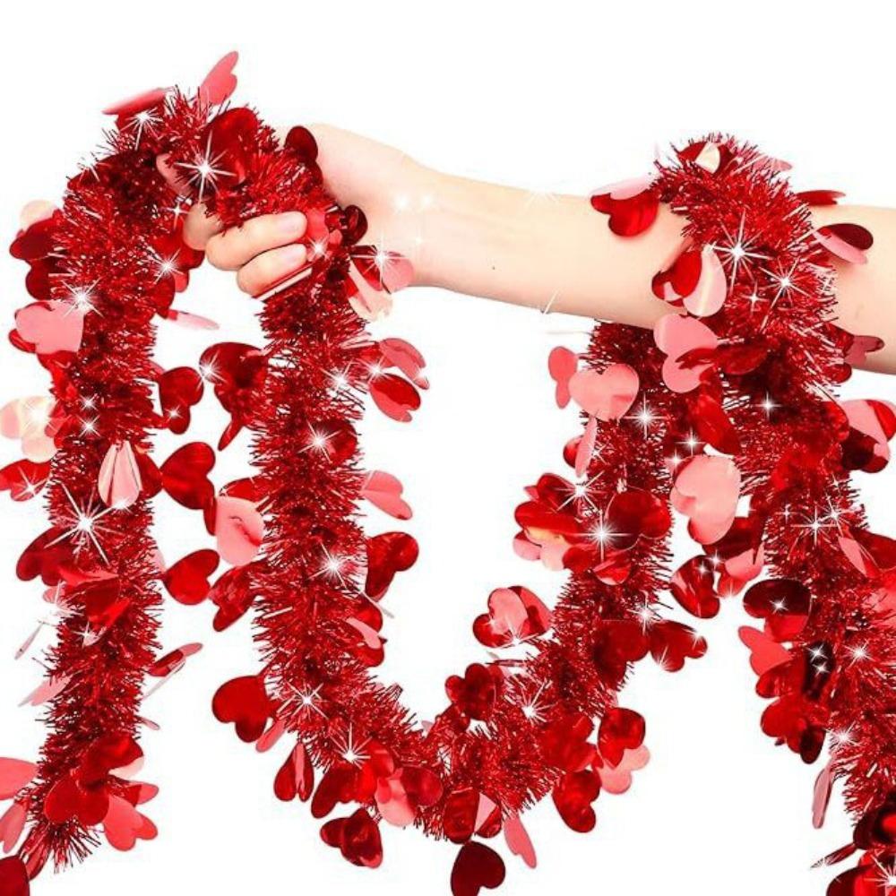 2M Heart Tinsel Garland Love Sequins Ceiling Decor Valentines Garland DIY Decorative Garland Hanging Decor Valentines Party