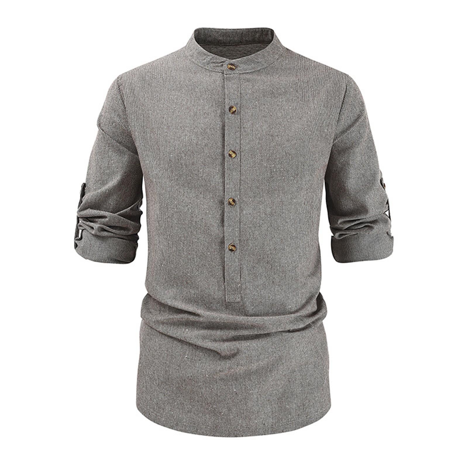 

Мужская повседневная модная рубашка с длинным рукавом, мужская полосатая рубашка с воротником-стойкой и пуговицами с длинным рукавом XXXL хаки