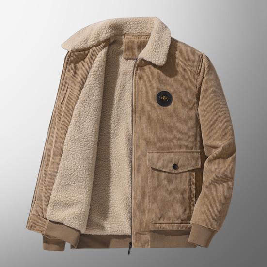 Men Autumn Winter Solid Color Jacket Lapel Long Sleeve Flap Pockets Zipper