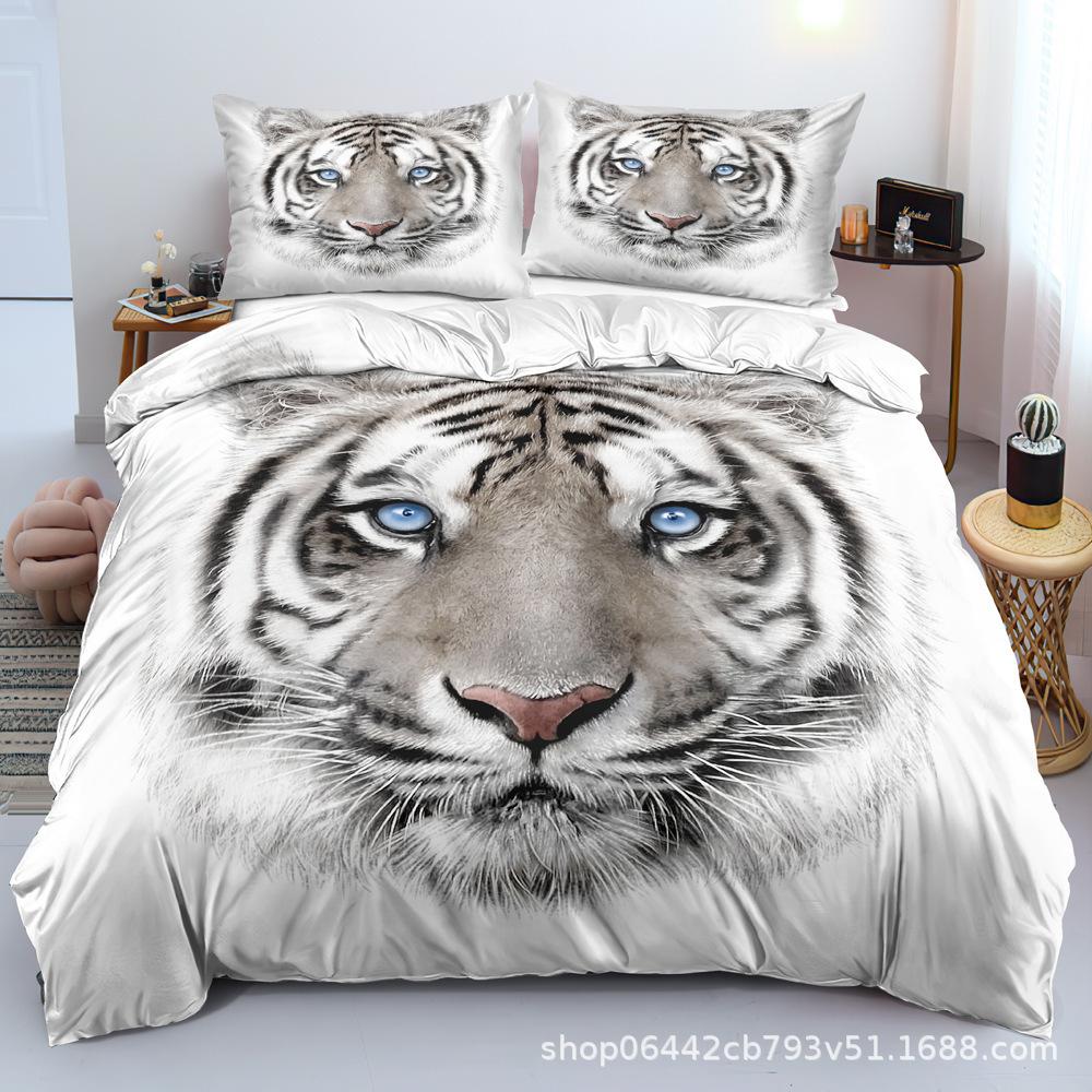 Home Textile Three-Piece Set 3D Printed Tiger Picture Pillowcase Bedding