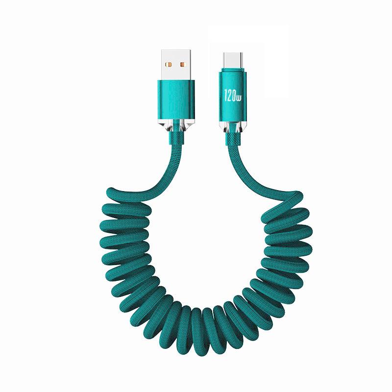 Crystal Shine 120W Spring Type-C Super Fast Charging Cable for Huawei, Vivo, Oppo, and Honor.